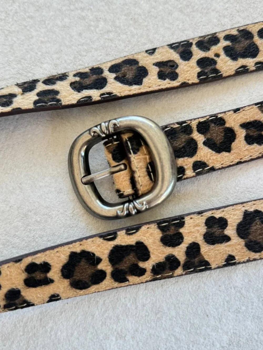 Leopard Print Hair-On Texture Statement Belt